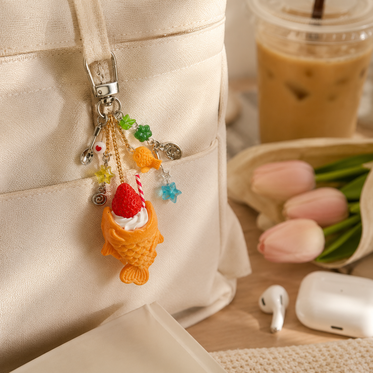 Kawaii Taiyaki Dessert Charm Keychain