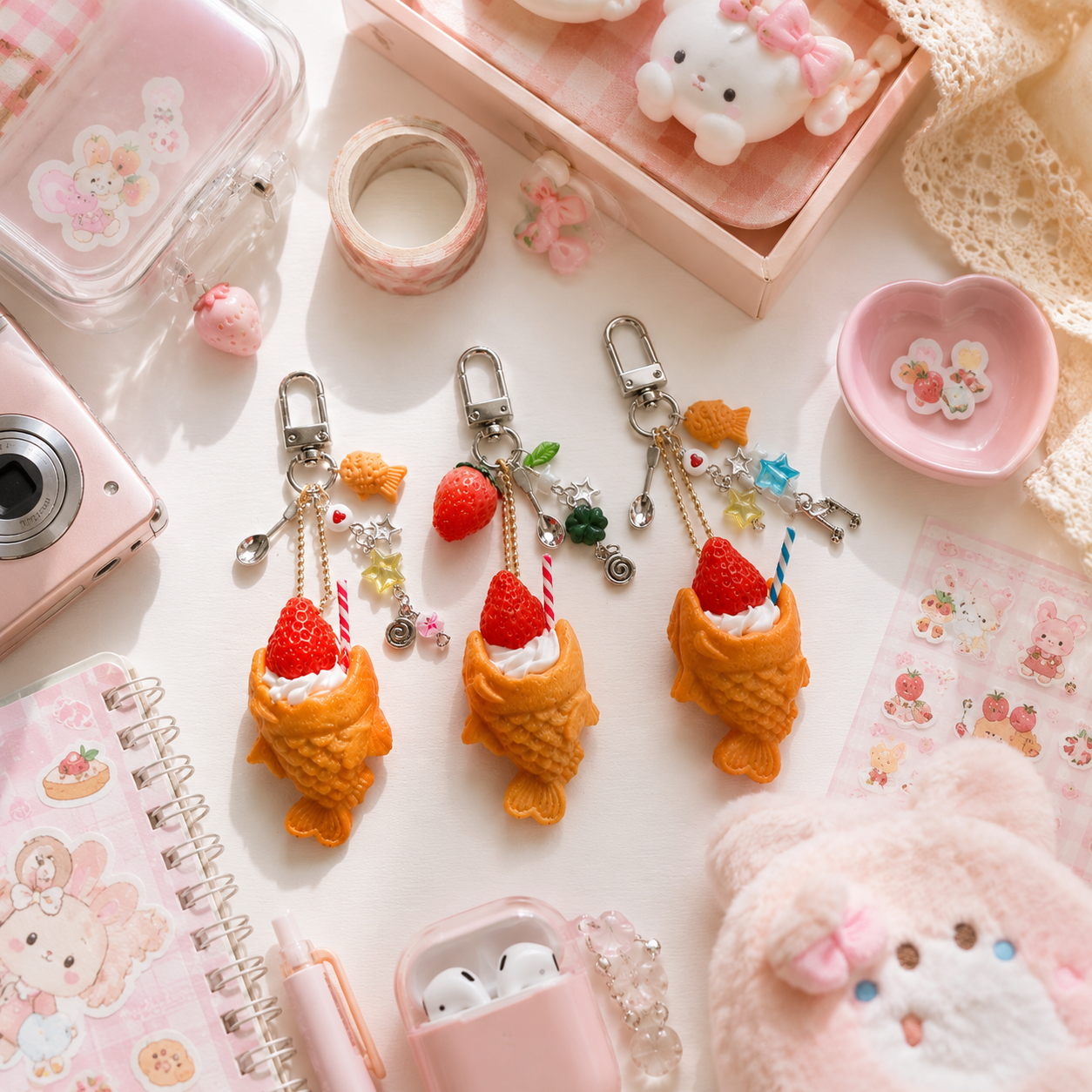 Kawaii Taiyaki Dessert Charm Keychain